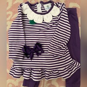 Florence Eiseman Knit Stripe Petal Neck Tunic and Legging Set with Bow